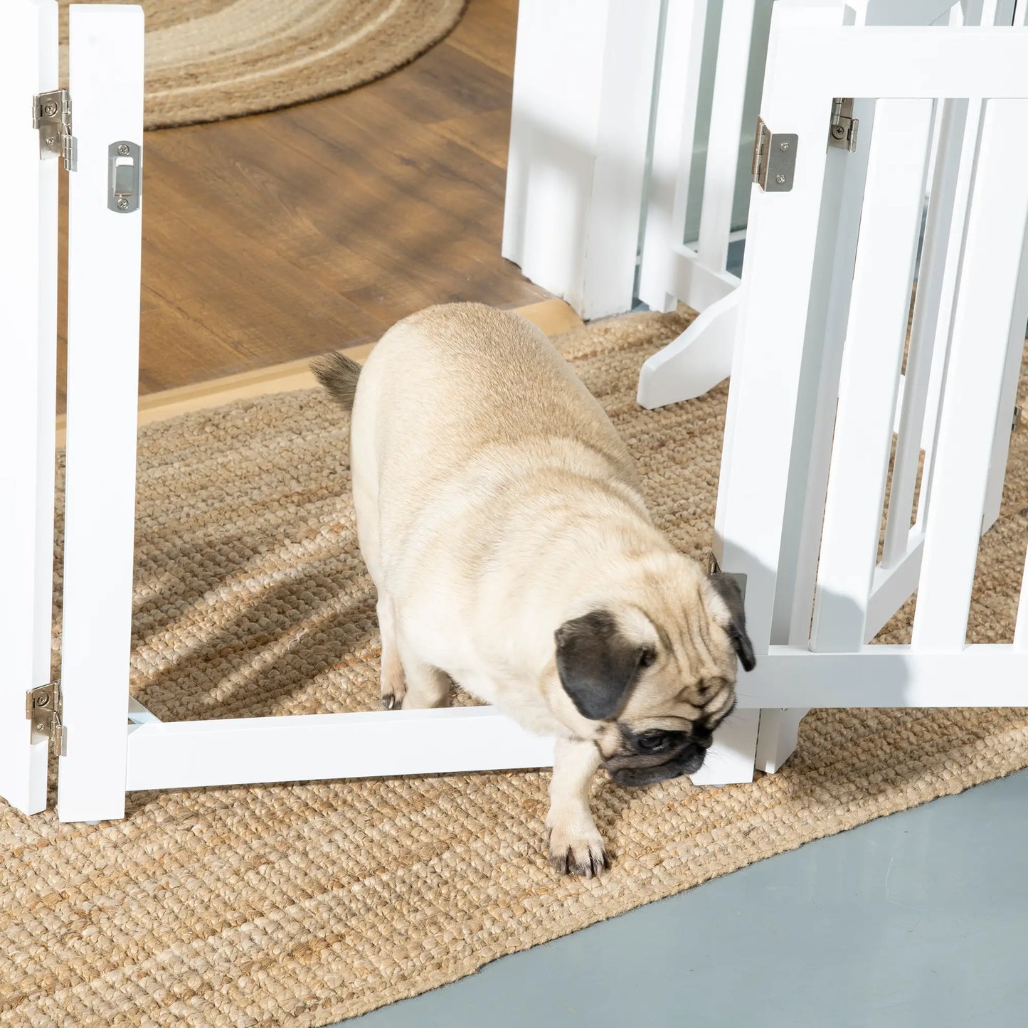 23.5"H Foldable Dog Gate with Door, 4 Panels, White Houses, Kennels & Pens at Gallery Canada