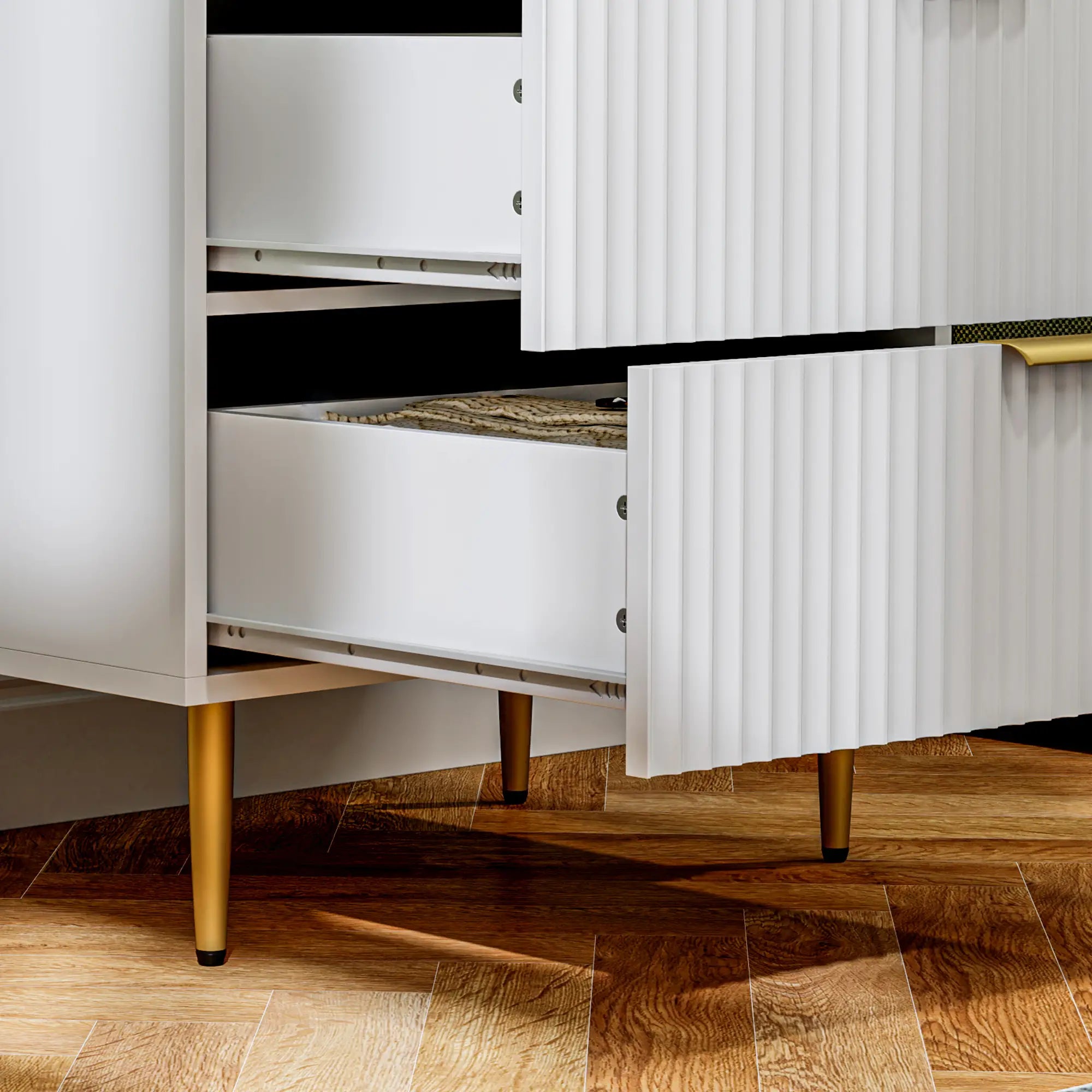 Modern 4 Drawer Dresser, Gold Legs, Bedroom Chest, White Storage Cabinets at Gallery Canada