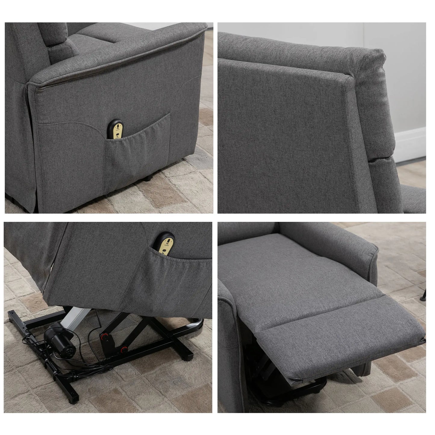 Power Lift Chair Recliner, Remote Control, Side Pockets, Dark Grey Electric Power Lift Chairs at Gallery Canada