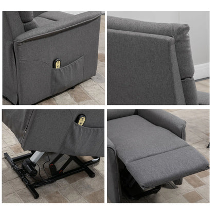 Power Lift Chair Recliner, Remote Control, Side Pockets, Dark Grey Electric Power Lift Chairs at Gallery Canada