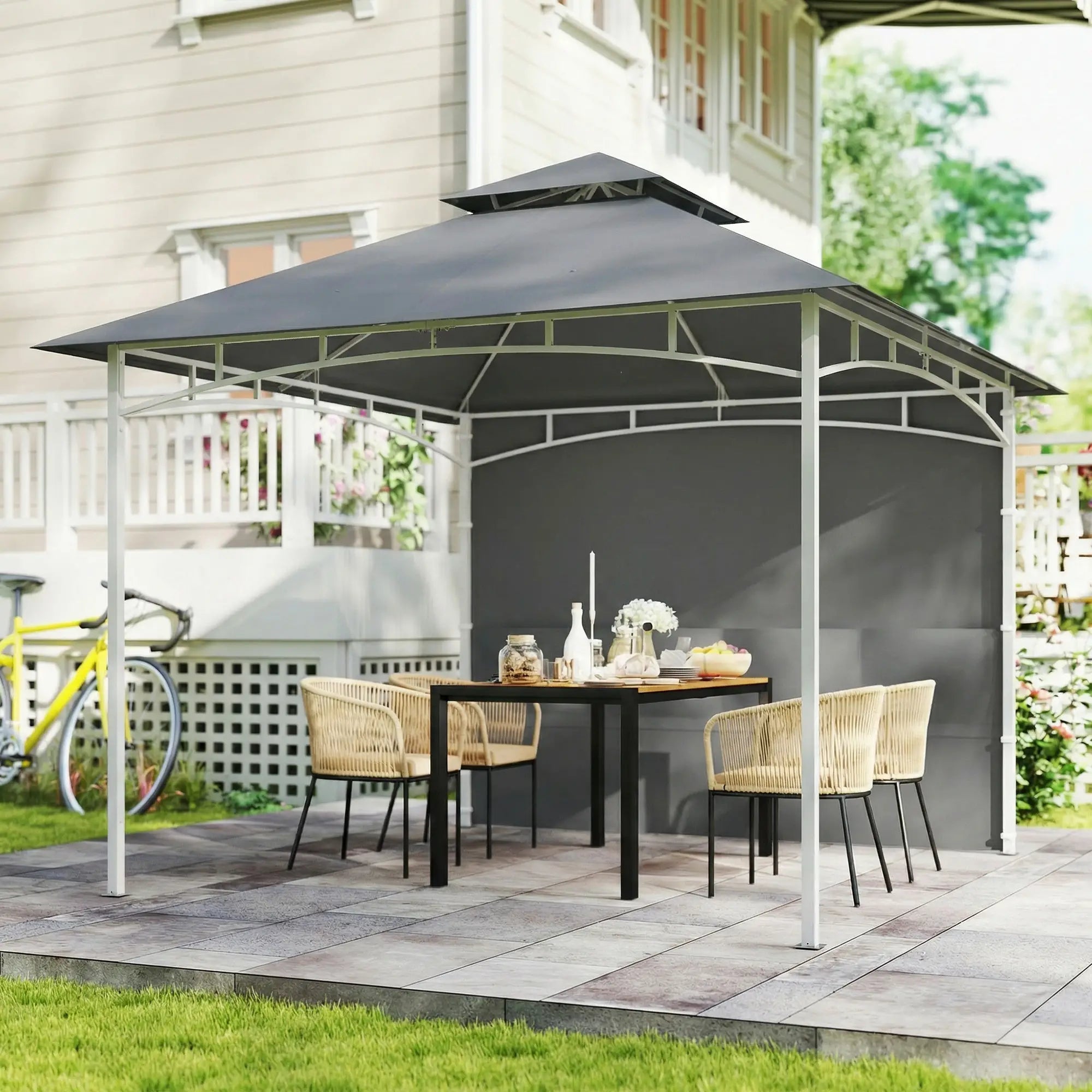 10' x 10' Dark Grey Patio Gazebo, Double Roof Canopy Shelter With Storage, Dark Grey Gazebos at Gallery Canada