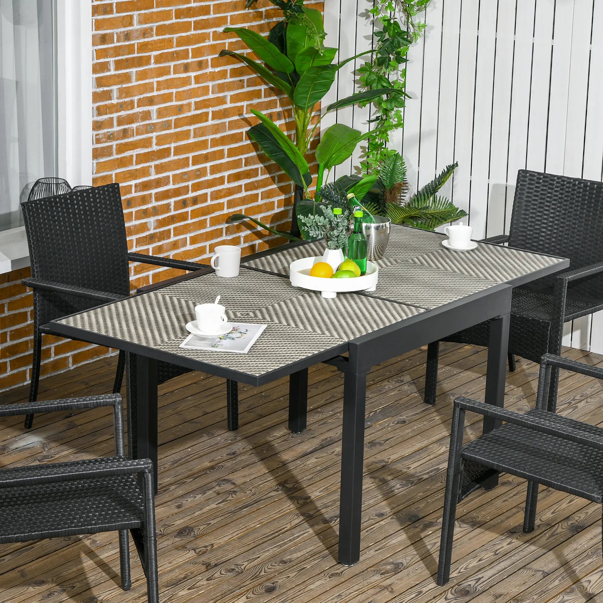Extendable Rattan Dining Table, Aluminum Frame, 35.4