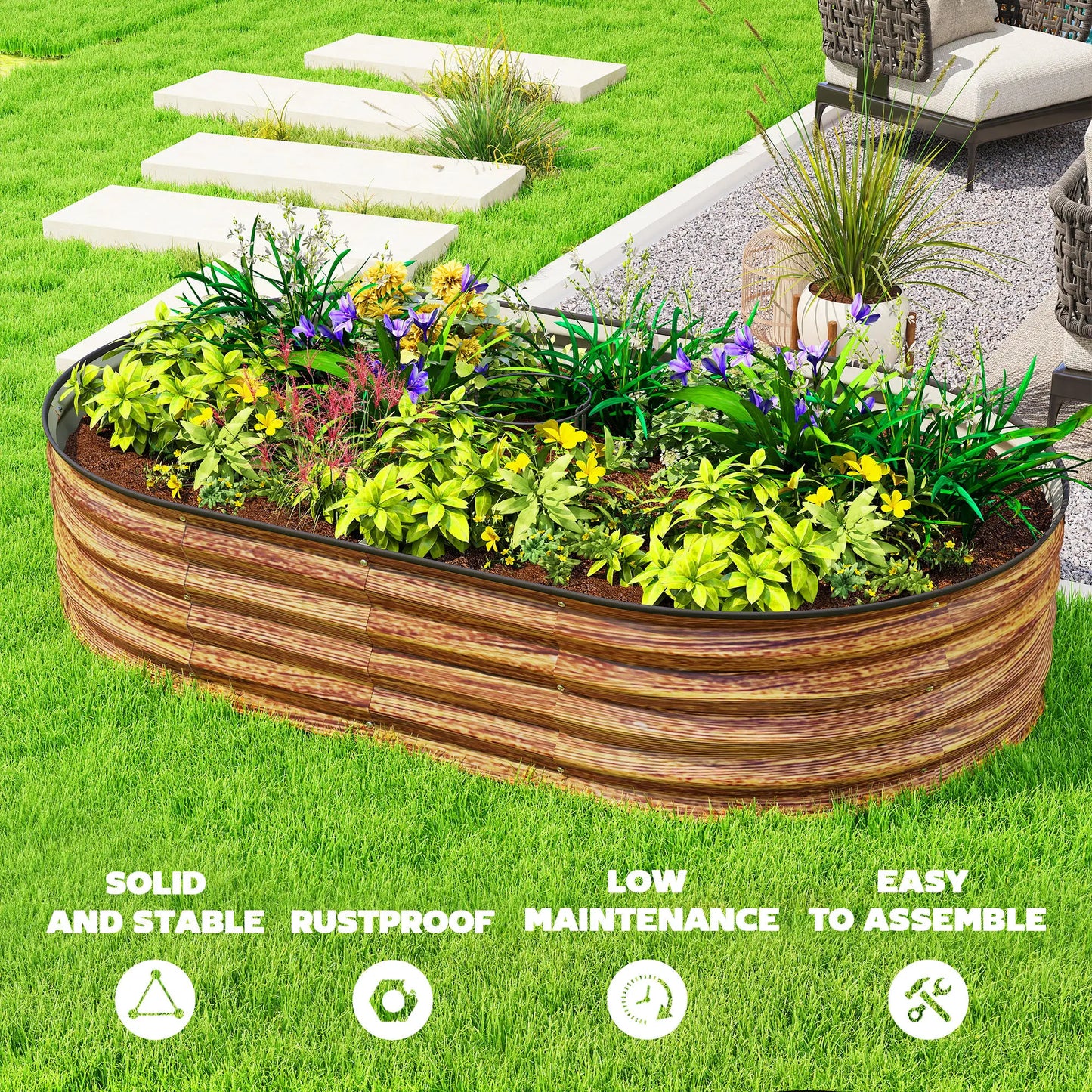 5' x 3' x 1' Galvanized Raised Garden Bed, Brown Wood Effect, Brown