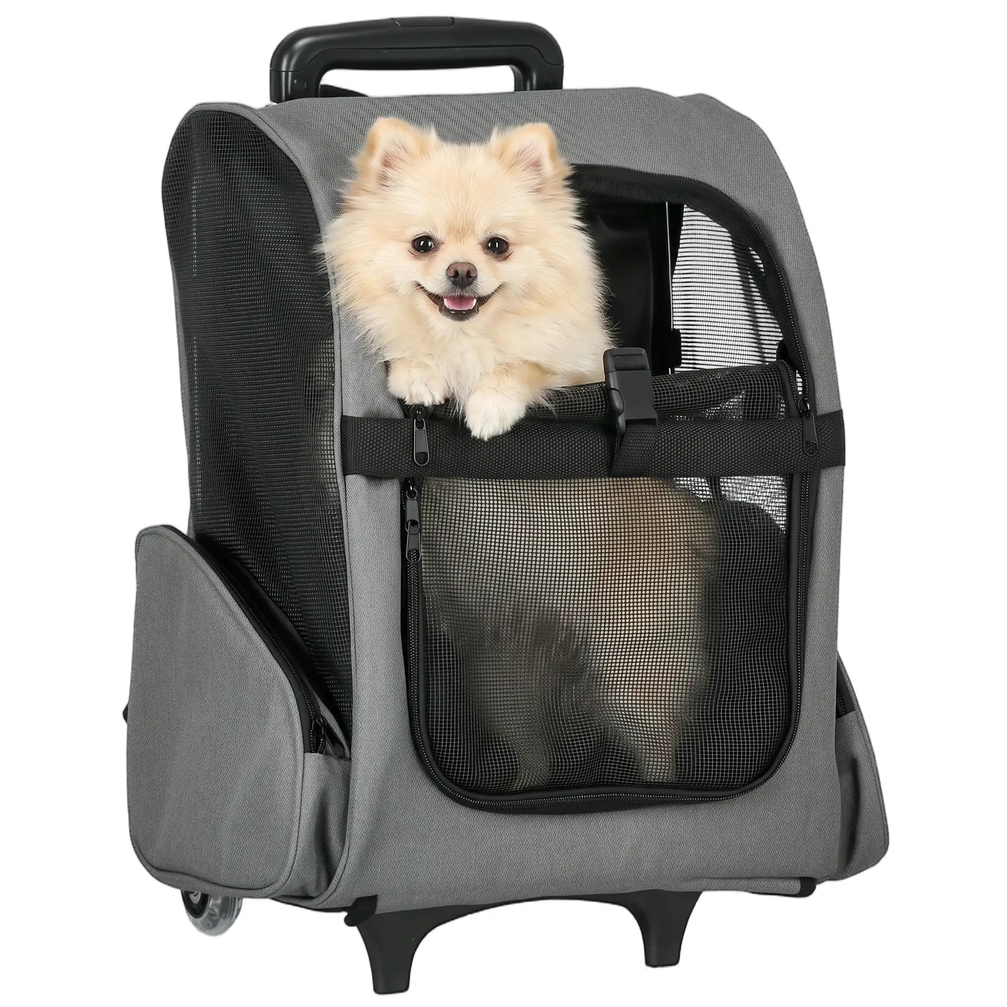 2-in-1 Pet Carrier Backpack, Rolling Wheel, Grey Dog Bike Trailers & Strollers at Gallery Canada