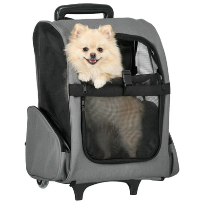 2-in-1 Pet Carrier Backpack, Rolling Wheel, Grey Dog Bike Trailers & Strollers at Gallery Canada