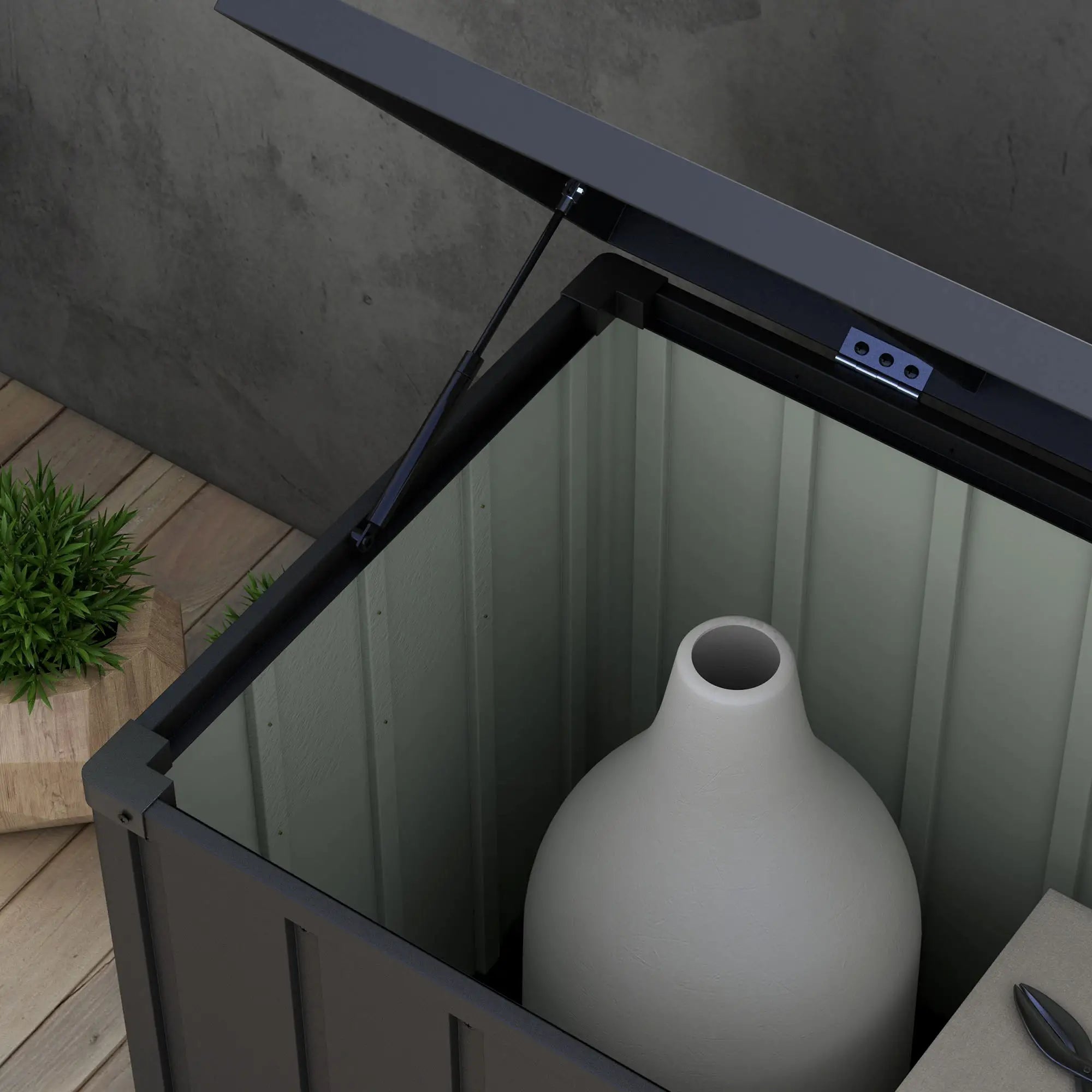 119 Gallon Deck Box, Lockable Galvanised Steel Storage Container, Dark Grey Patio Storage Boxes at Gallery Canada