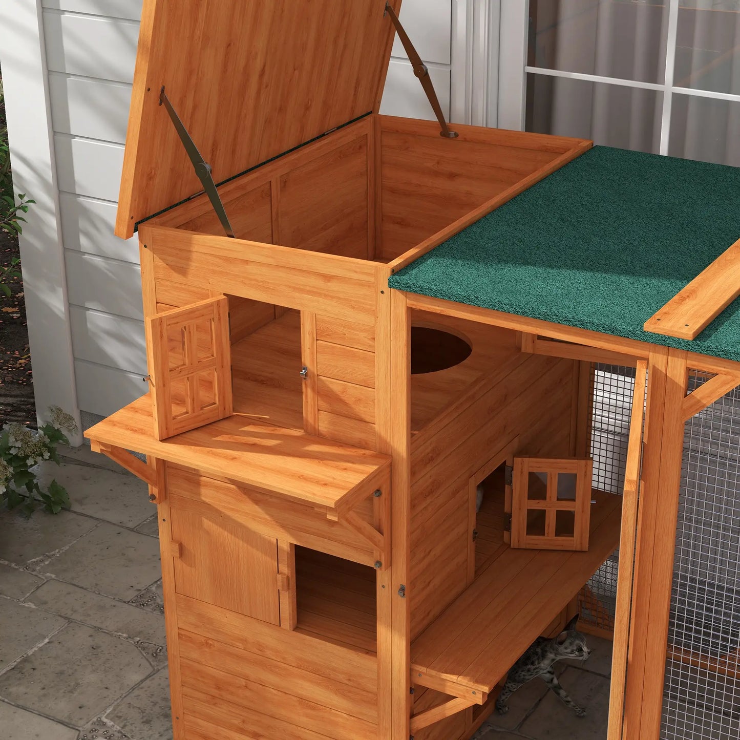 76"L Wooden Cat Catio, Outdoor Cat House, Asphalt Roof, Orange Outdoor Cat Enclosures at Gallery Canada