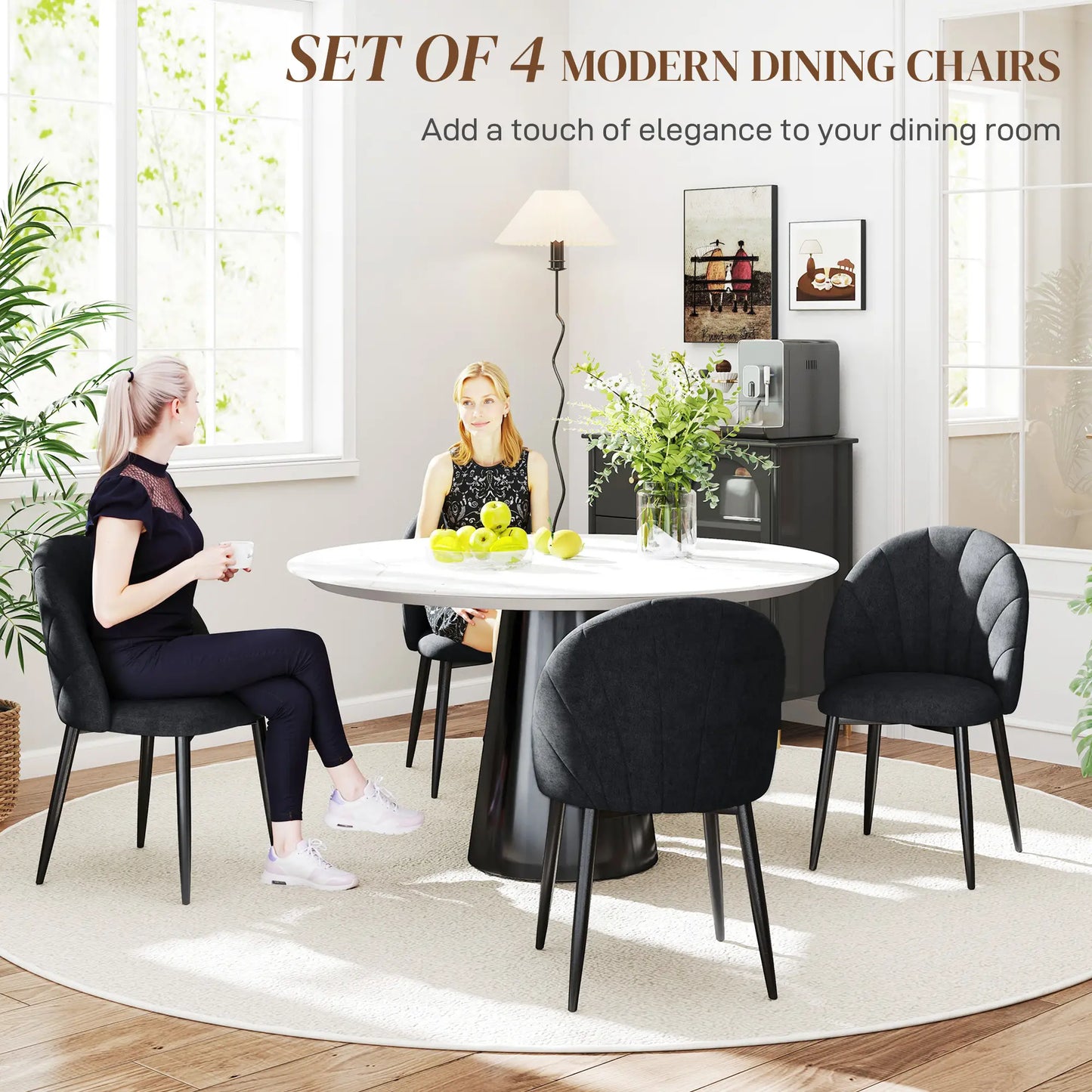 Modern Dining Chairs Set of 4, Upholstered, Metal Legs, Black Dining Chairs at Gallery Canada