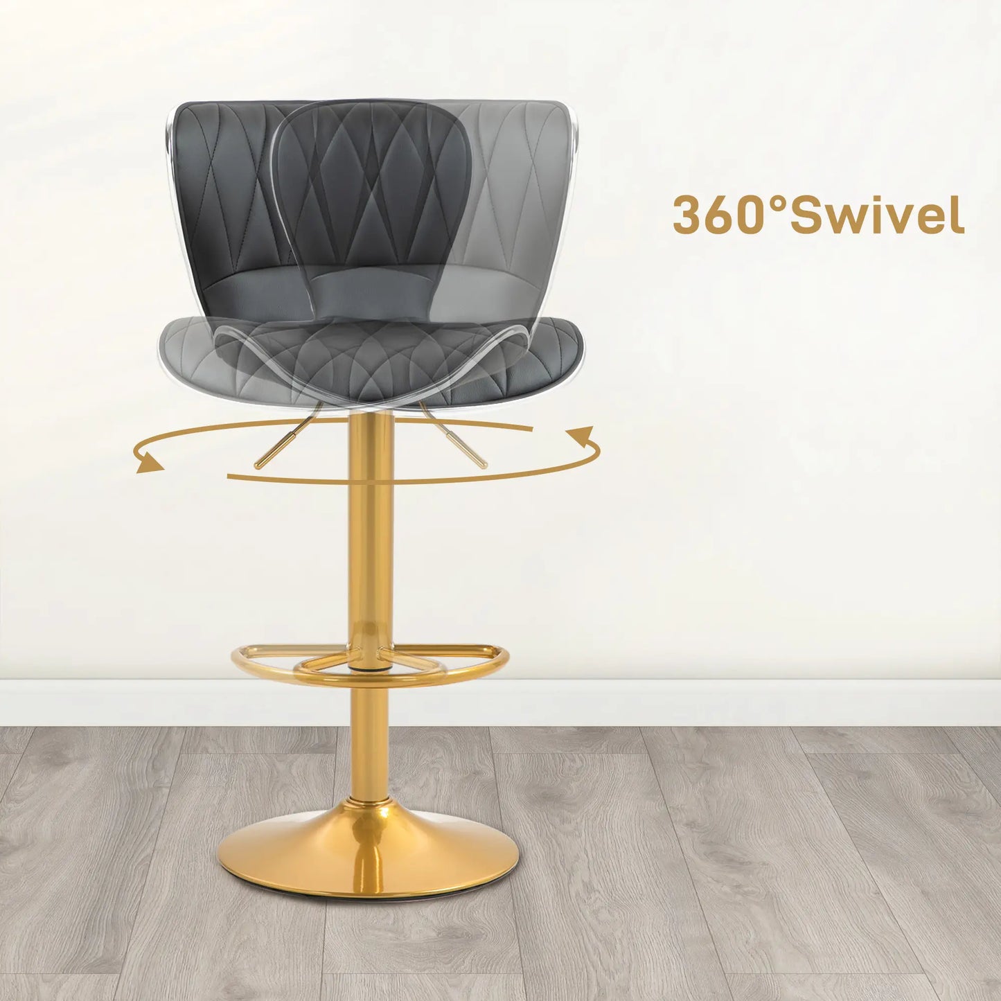 Counter Height Bar Stools Set of 2, Adjustable Height Bar Chairs with Swivel Seat, PU Leather Upholstery Bar Stools at Gallery Canada