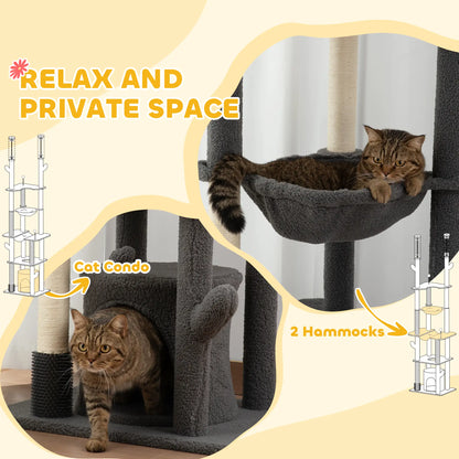 89"-100" Cat Tree Tower for Large Cats, Scratching Posts, Grooming Brush, Grey Floor to Ceiling Cat Trees at Gallery Canada