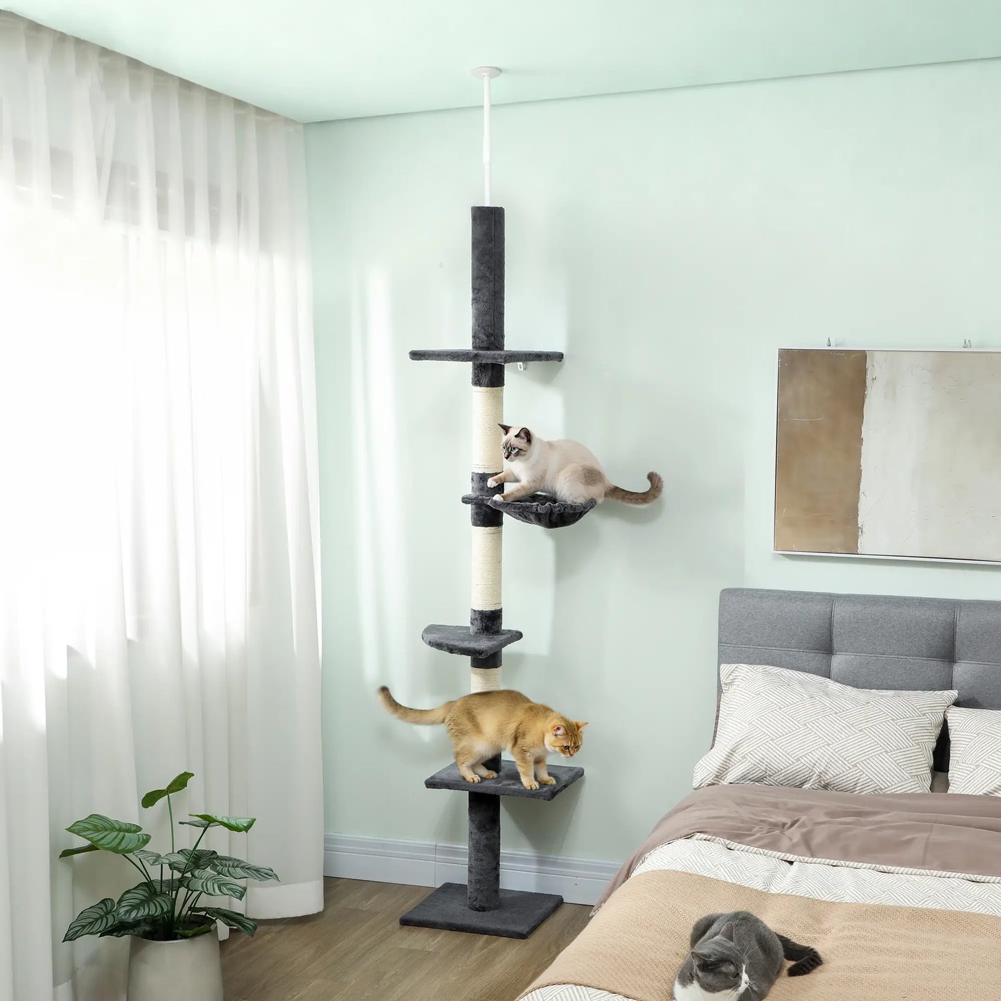 8.5ft Cat Climbing Tree, 5-Tier Activity Center, Scratching Post, Dark Grey Floor to Ceiling Cat Trees at Gallery Canada