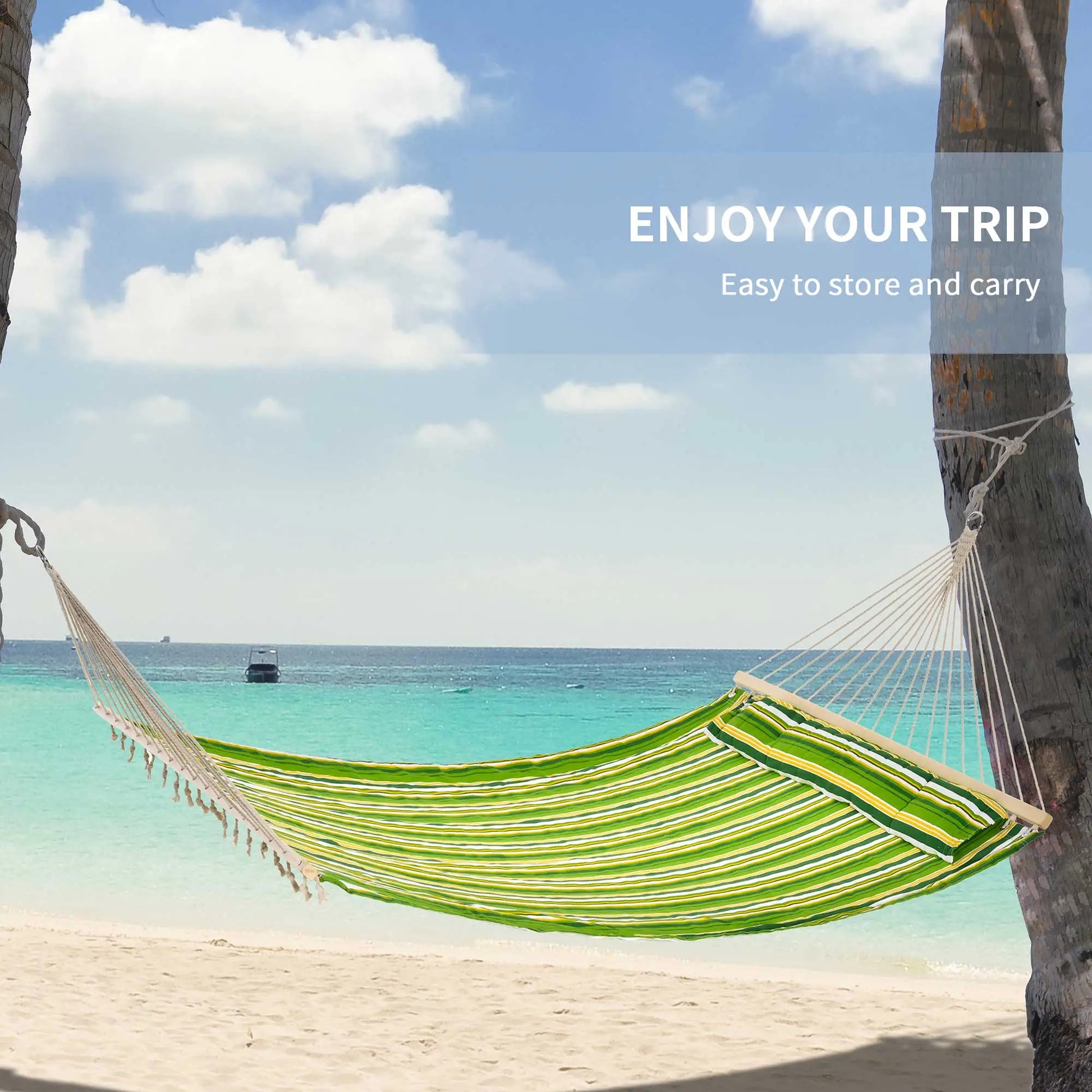 75" Outdoor Hammock, Striped Camping Bed w/ Pillow, Green Camping Hammocks at Gallery Canada