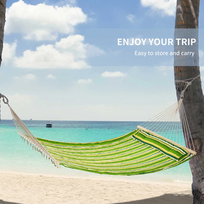 75" Outdoor Hammock, Striped Camping Bed w/ Pillow, Green Camping Hammocks at Gallery Canada