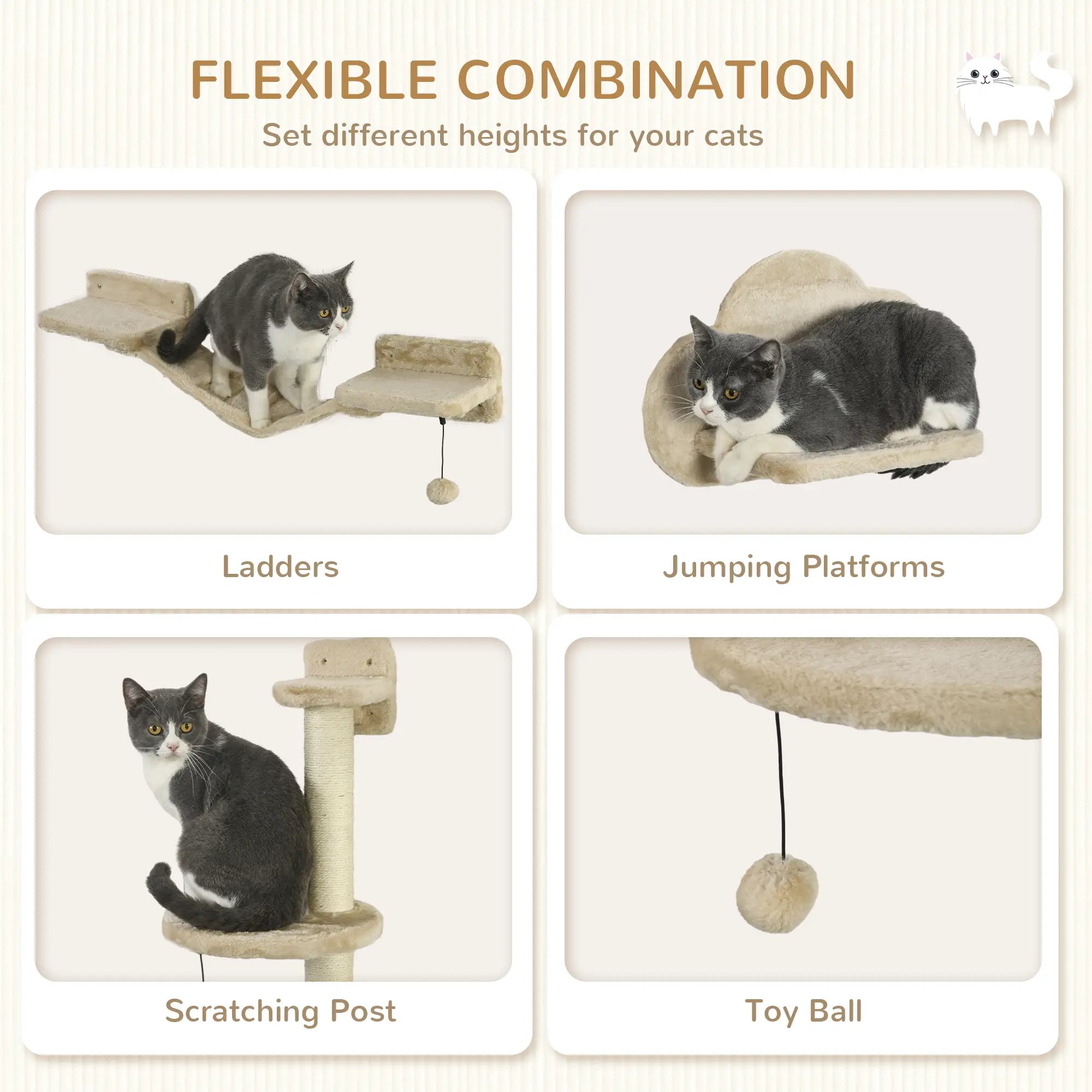 3 Pcs Cat Wall Climber, Scratching Post, Ladder, Perches, Beige Cat Climbing Wall at Gallery Canada