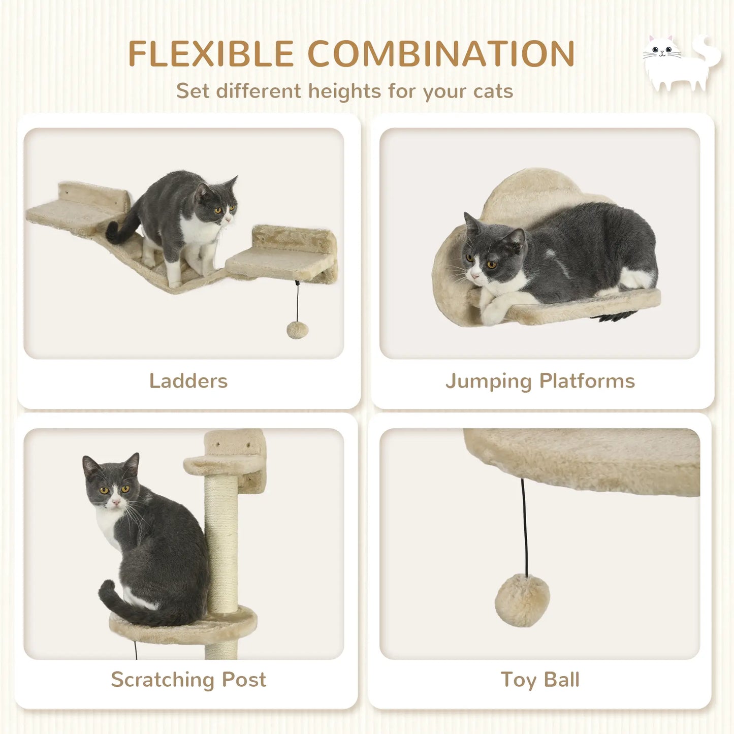 3 Pcs Cat Wall Climber, Scratching Post, Ladder, Perches, Beige Cat Climbing Wall at Gallery Canada