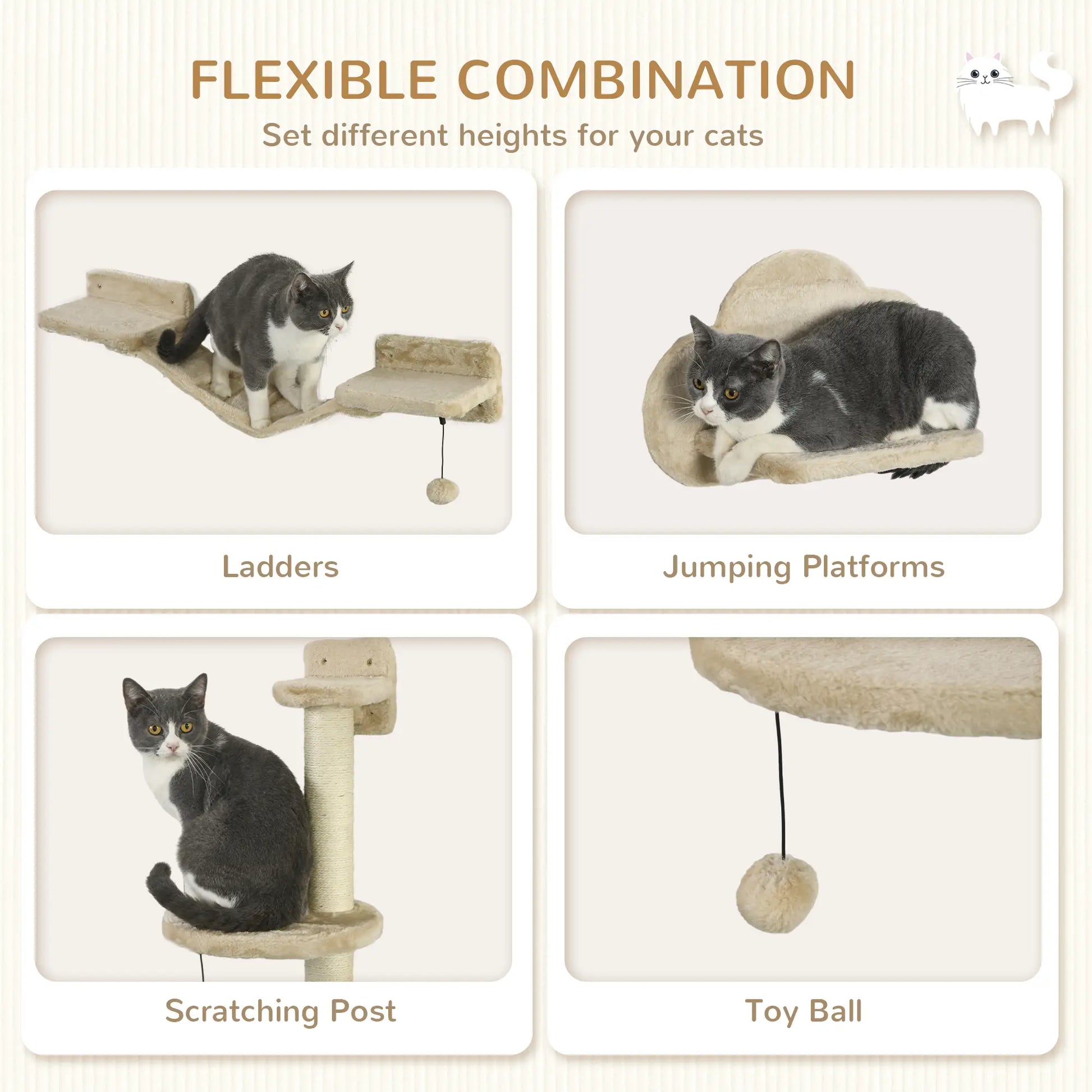 3 Pcs Cat Wall Climber, Scratching Post, Ladder, Perches, Beige Cat Climbing Wall at Gallery Canada