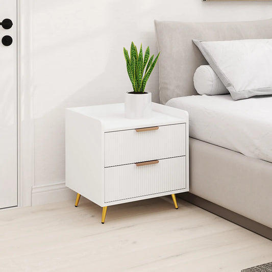 Bedside Table, Nightstand with 2 Drawers, Metal Legs, White Bedside Tables White at Gallery Canada