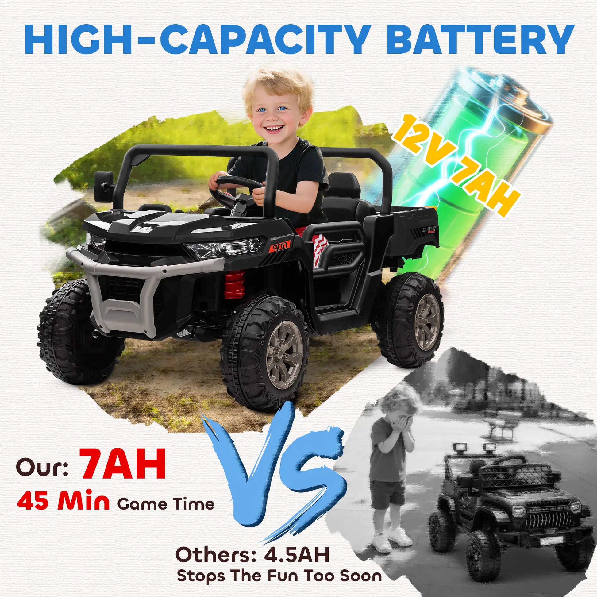 12V Ride On Car, Two-Seater, Electric Bucket, Shovel, Remote Control, Black Electric Toy Cars at Gallery Canada