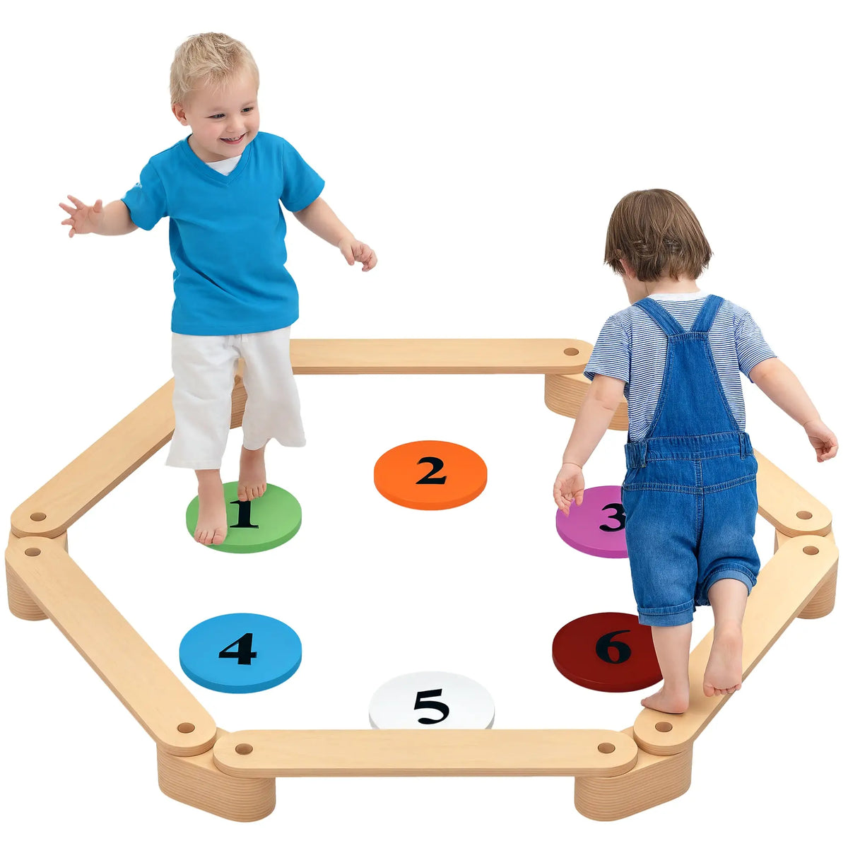 6 PC Wooden Balance Beam for Kids, Indoor Outdoor Coordination