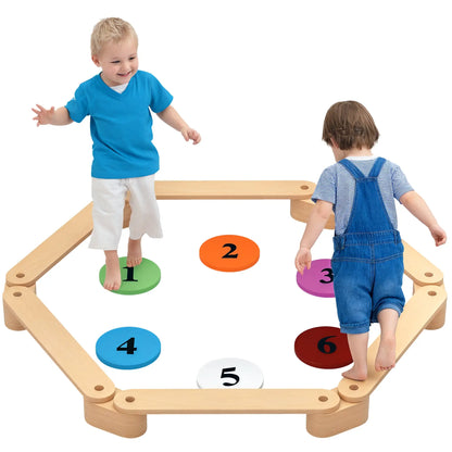6 PC Wooden Balance Beam for Kids, Indoor Outdoor Coordination