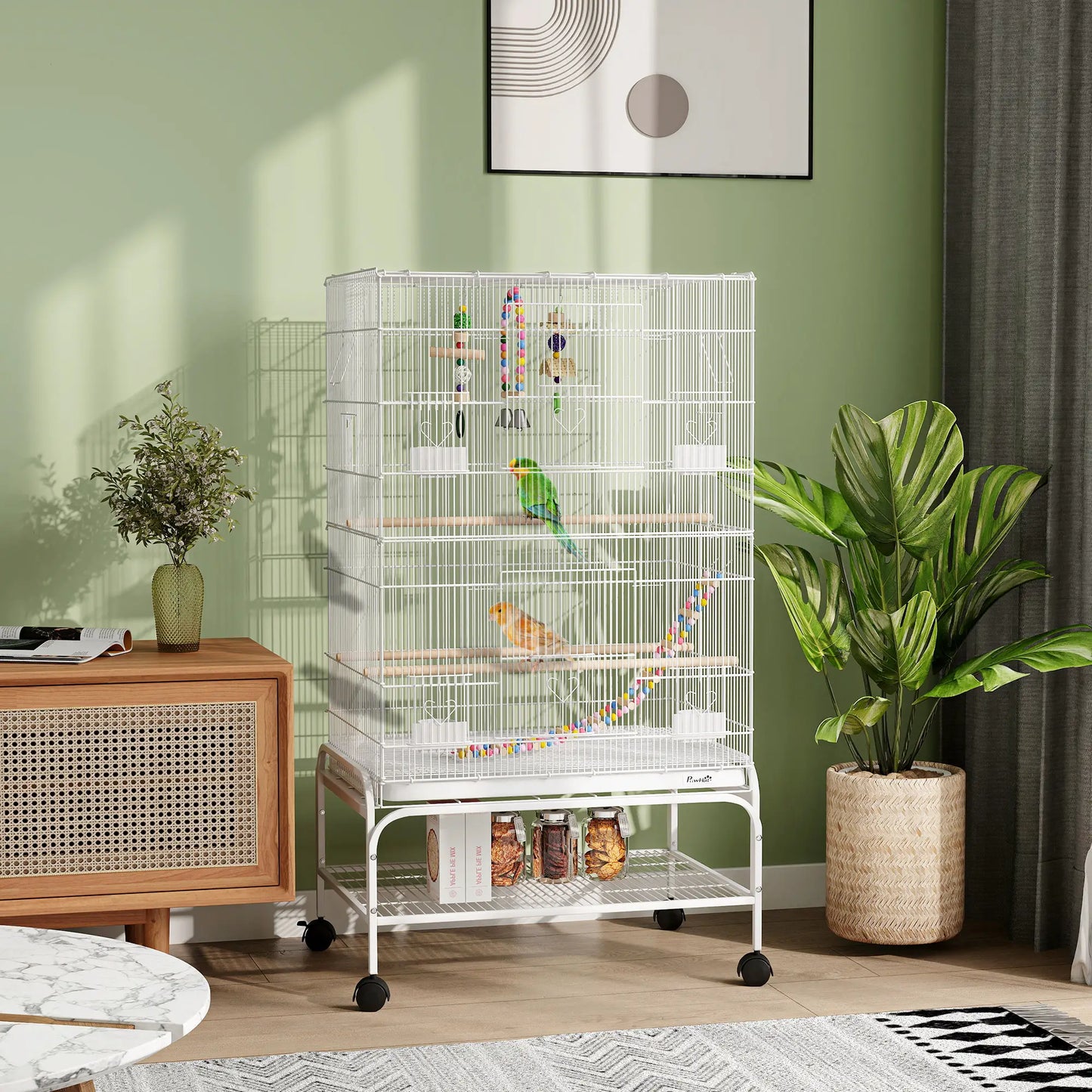 43" Bird Cage With Rolling Stand, Toys, For Budgies Canaries, White Bird Cages at Gallery Canada