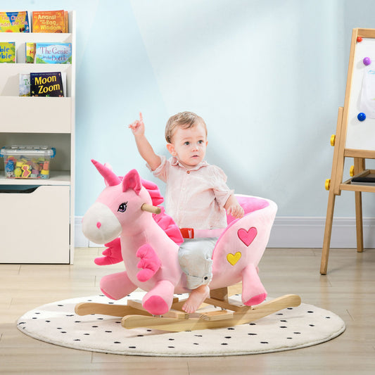 Baby Rocking Horse Ride On Unicorn with Songs, Toddler Rocker Toy with Wooden Base Seat Safety Belt for 1.5-3 Year Old, Pink - Gallery Canada