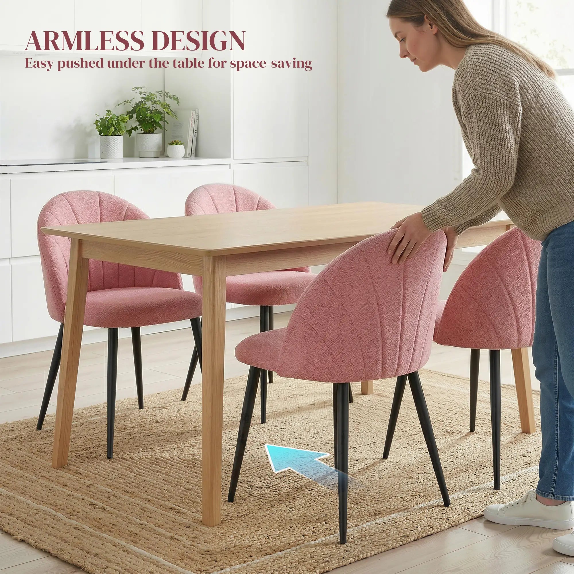 Modern Dining Chairs Set Of 4, Upholstered, Metal Legs, Pink Dining Chairs at Gallery Canada