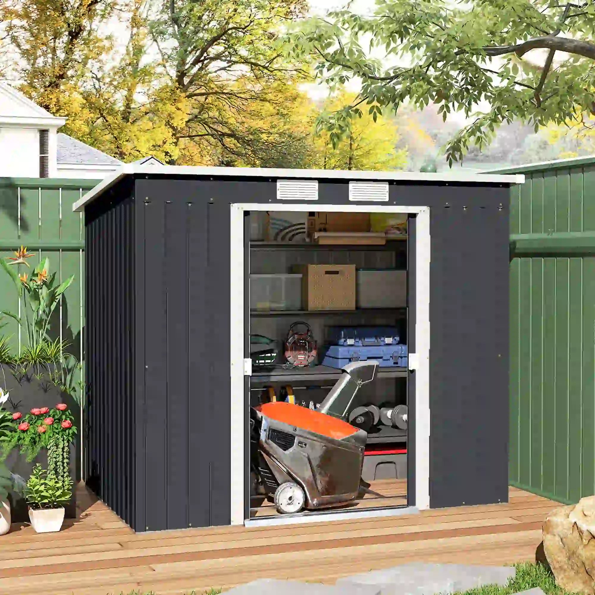 7 x 4ft Galvanised Steel Garden Shed, Foundation Kit, Dark Grey Sheds at Gallery Canada