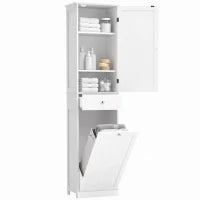 71" Tall Bathroom Storage Cabinet, Narrow with Laundry Basket, White