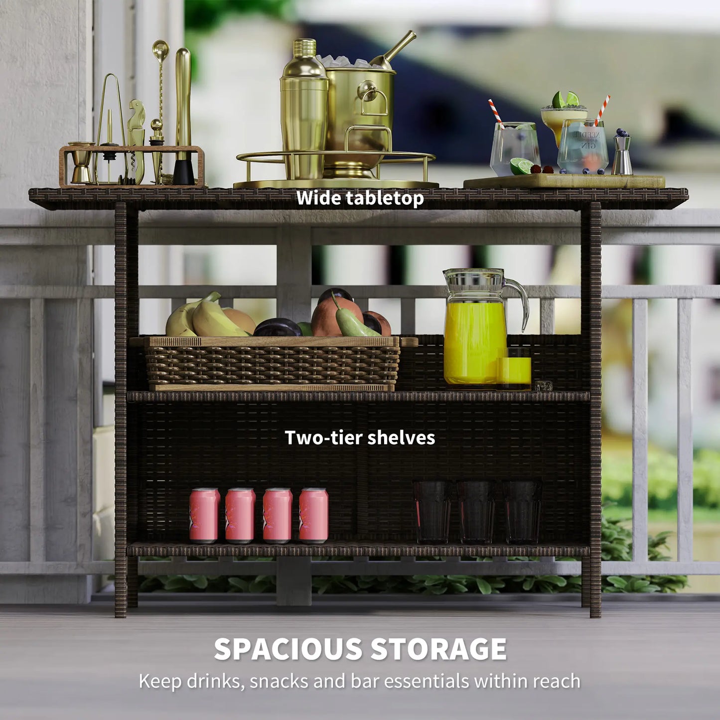 Wicker Outdoor Bar Table, PE Rattan, 2 Shelves, Steel Frame, Dark Brown Bistro Sets at Gallery Canada