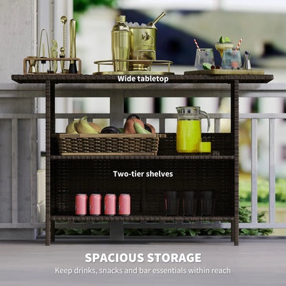 Wicker Outdoor Bar Table, PE Rattan, 2 Shelves, Steel Frame, Dark Brown Bistro Sets at Gallery Canada