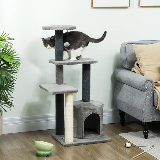 Cat Tree Tower, Multi-Level, Sisal Scratching Post, Large 41"H, Grey Compact Towers Grey, cream white at Gallery Canada