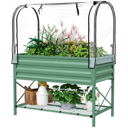 Metal Raised Garden Bed With Cover, 48 Inch, Green