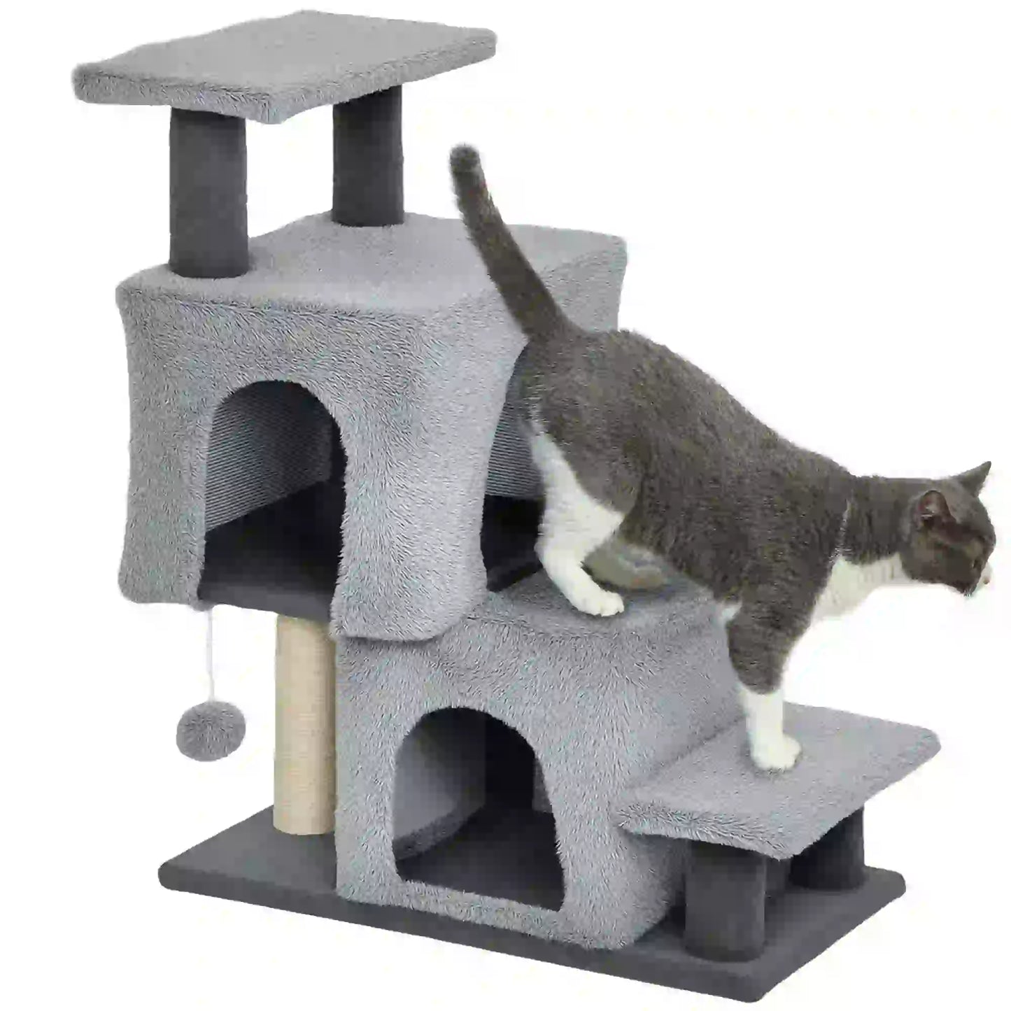 4-Step Pet Stairs, Adjustable Height, Scratching Posts, Hanging Ball, Grey Dog Stairs at Gallery Canada