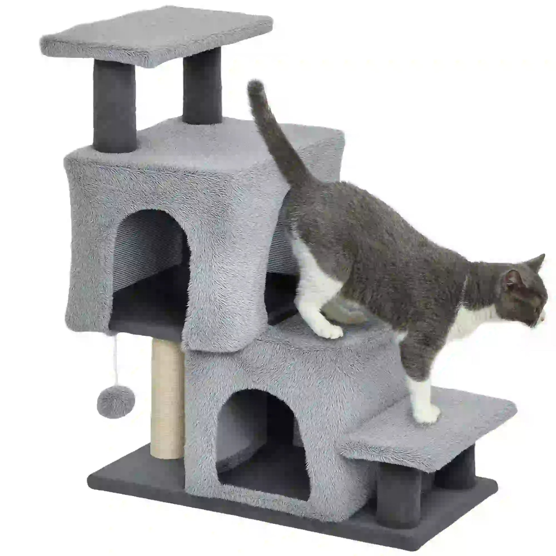 4-Step Pet Stairs, Adjustable Height, Scratching Posts, Hanging Ball, Grey Dog Stairs at Gallery Canada