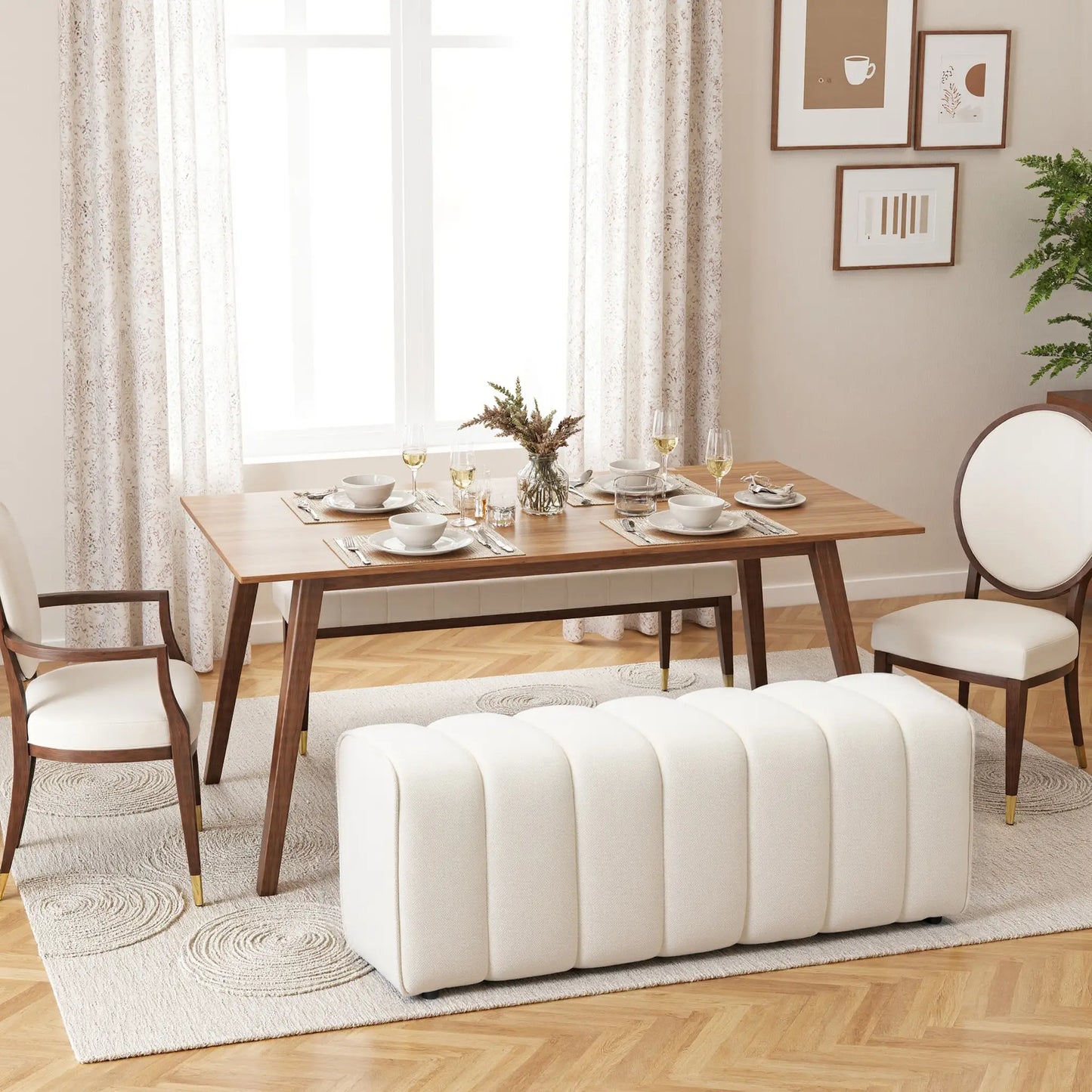 43" Upholstered Bed Bench, 485 lbs Capacity, Cream White Storage Ottomans & Benches at Gallery Canada