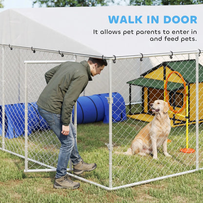 14.8' x 14.8' x 7.1' Dog Kennel, Outdoor, Waterproof Cover, Silver Dog Kennels at Gallery Canada