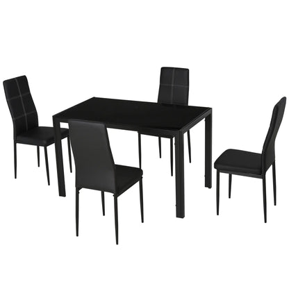 5-Piece Rectangular Glass Dining Table, Metal Frame, Faux Leather Chairs, Black Bar Sets at Gallery Canada