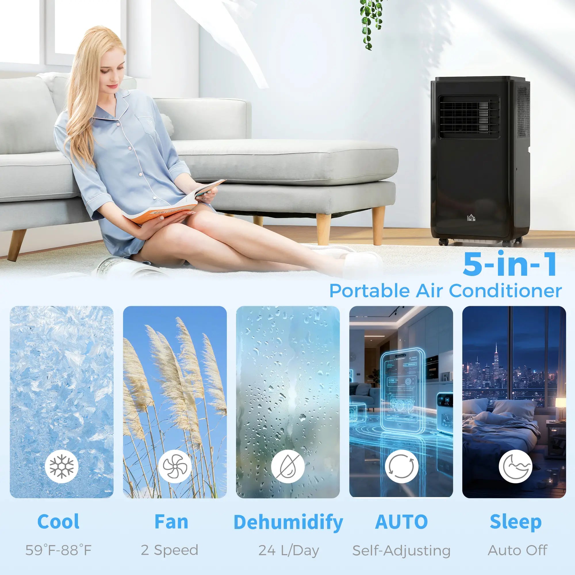 10,000 BTU Mobile Air Conditioner, 440 Sq. Ft., Dehumidifier, Fan, Black Air Conditioner at Gallery Canada