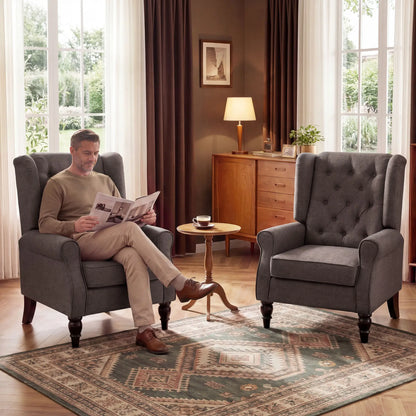 Fabric Accent Chair, Button Tufted Armchair, Wingback, Brown Single Sofas at Gallery Canada