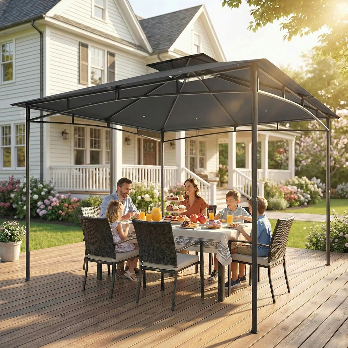 10' x 10' Gazebo, Metal Frame, 2-Tier Roof, Dark Grey Gazebos at Gallery Canada