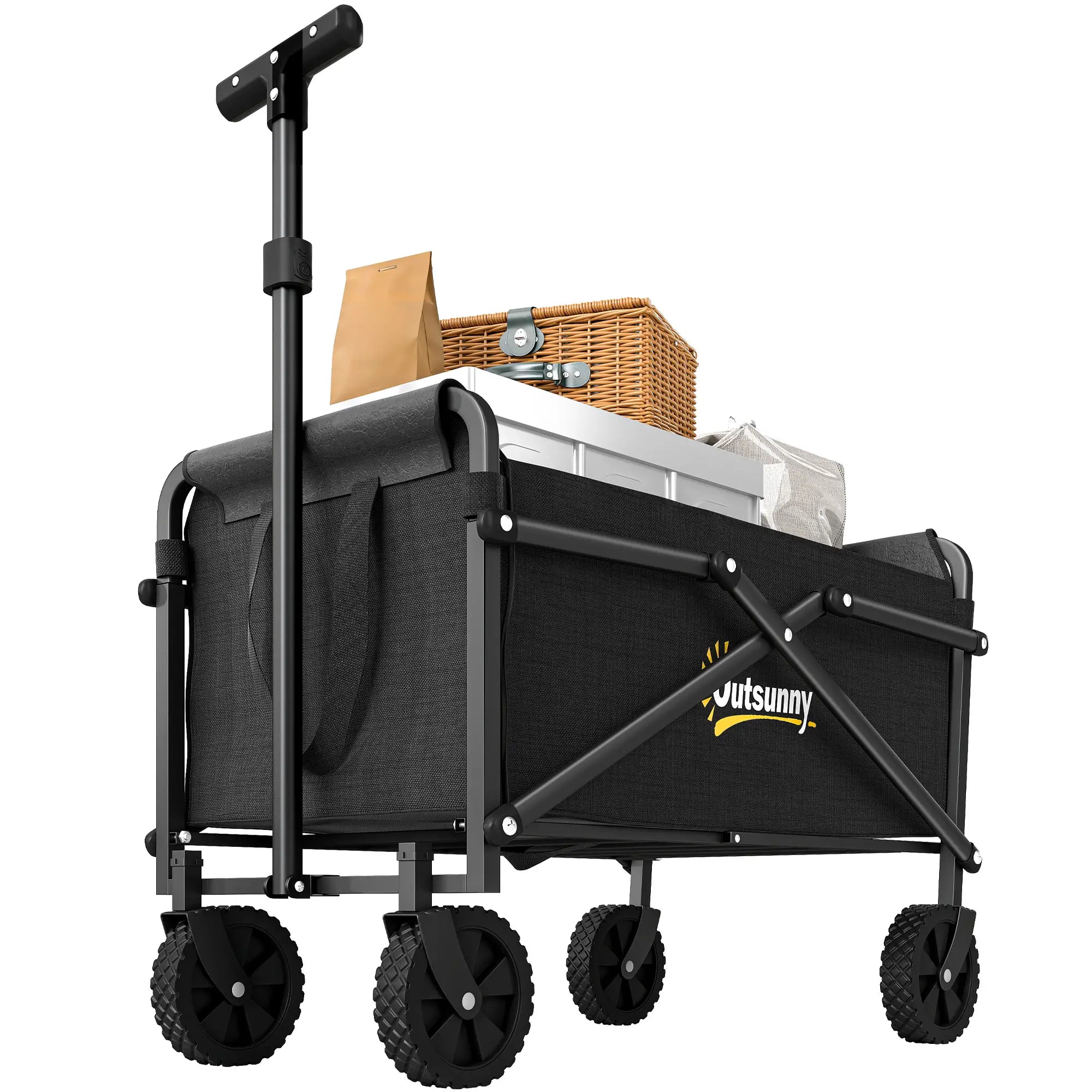 Small Collapsible Garden Cart, Heavy Duty, Universal Wheels, Adjustable Handle, Black Folding Garden Carts at Gallery Canada