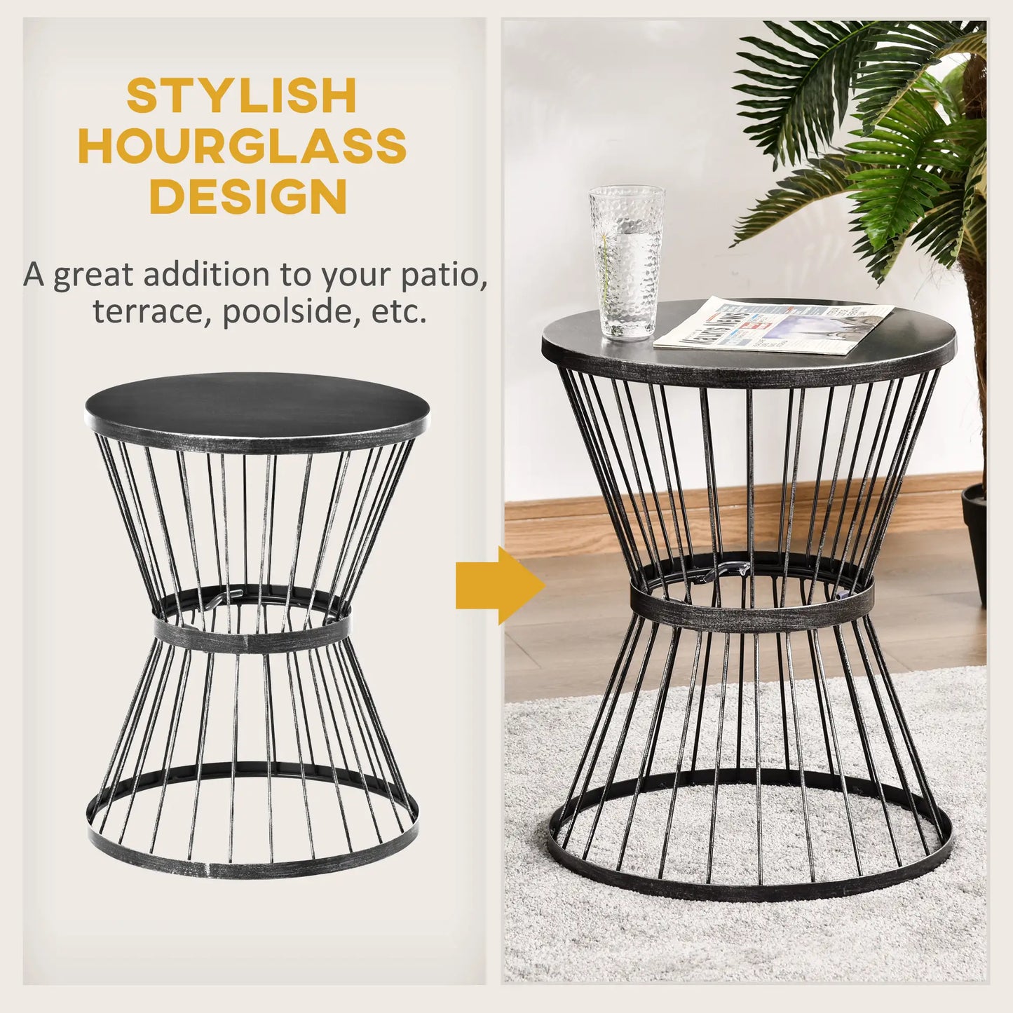 16" Steel Patio Side Table, Hourglass Design, Outdoor Indoor, Black Patio Side Tables at Gallery Canada