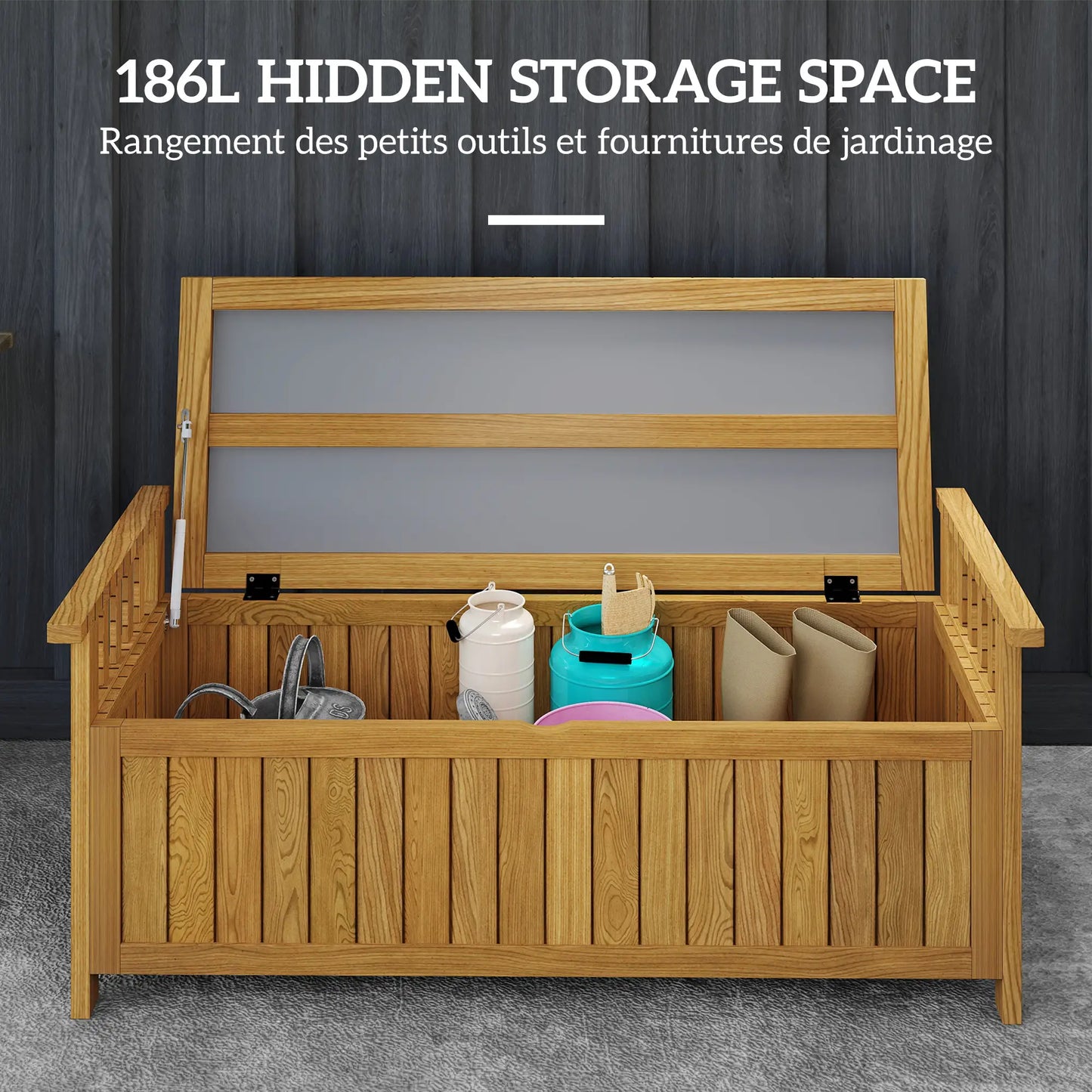 Wooden Storage Bench With Armrests, Outdoor Patio Garden, Brown Patio Chairs at Gallery Canada
