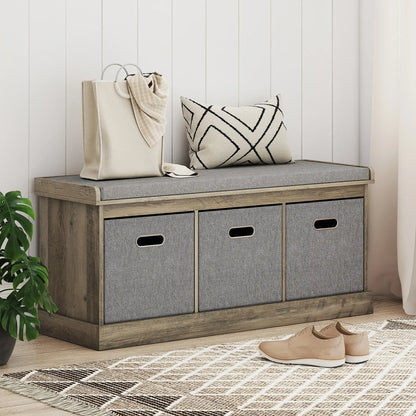 Shoe Storage Bench with Seat, 3 Fabric Drawers, Washed Grey Shoe Storage Cabinets & Racks at Gallery Canada