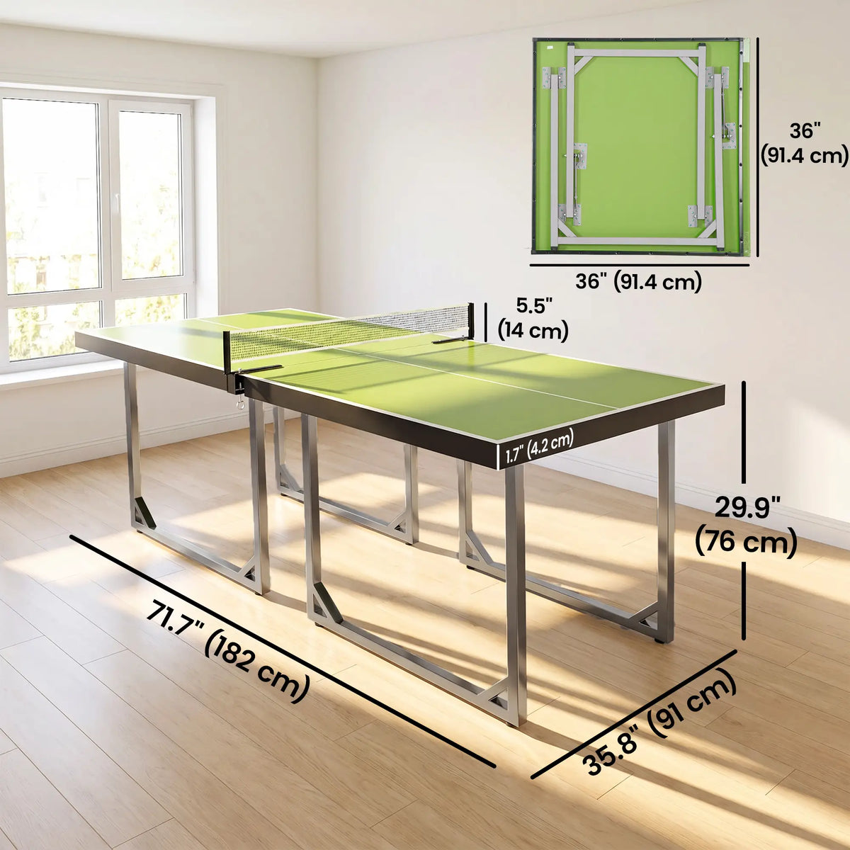 6x3 ft Folding Ping-pong Table, Green