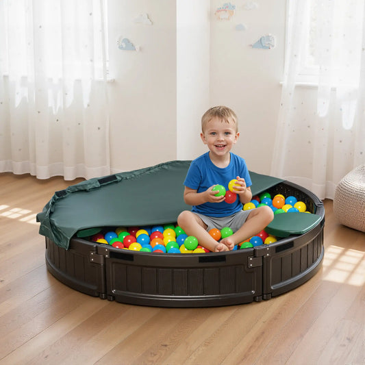 Kids Outdoor Sandbox with Cover, Waterproof Canopy, Fabric Liner, Brown Sandboxes & Accessories Brown at Gallery Canada