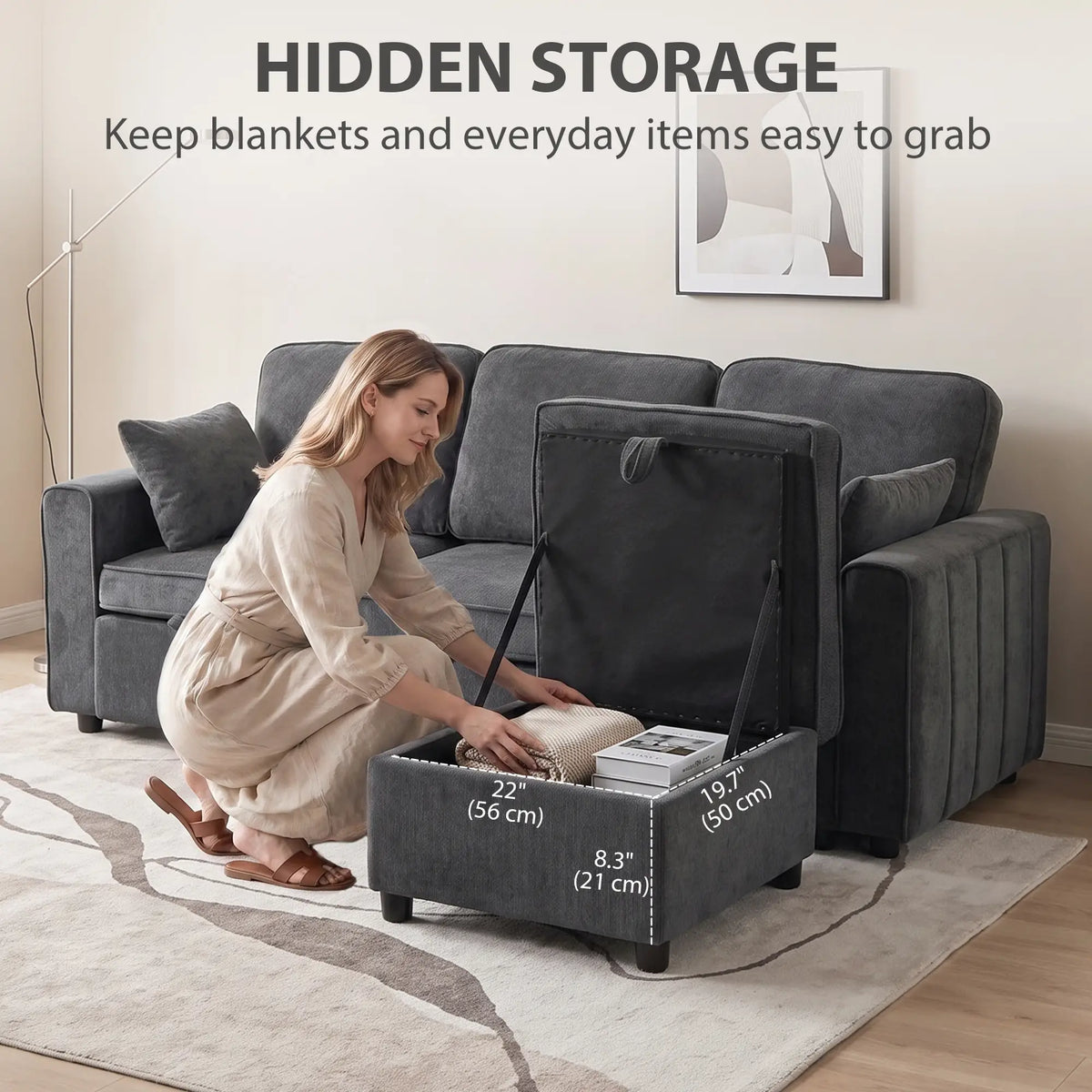 Modular Sectional Sofa Bed With Reversible Ottoman, Dark Grey Sofas & Reclining Chairs at Gallery Canada