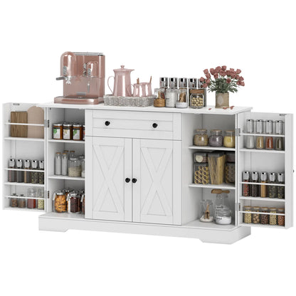 Farmhouse Sideboard Buffet Cabinet, Adjustable Shelves, Barn Doors, White Bar Cabinets White, Black at Gallery Canada