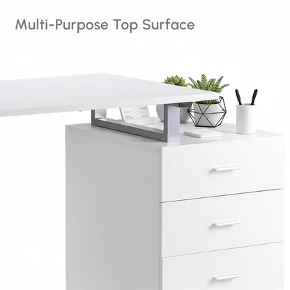 47" L Computer Desk, Metal Frame, Reversible File Drawers, White Writing Desks at Gallery Canada